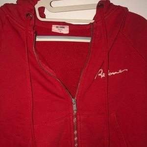 Re/done red crop hoodie.